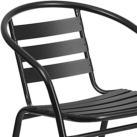 Black metal restaurant stack chair with aluminum slats hot sale