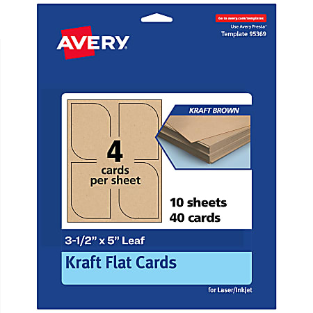 Avery® Print-To-The-Edge Flat Cards, 3-1/2"x5" Leaf, Kraft Brown, Pack Of 40