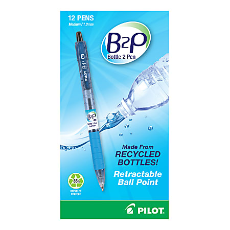 Pilot B2P Ballpoint Pens, Medium Point, 1.0 mm, Black Ink, Pack Of 12