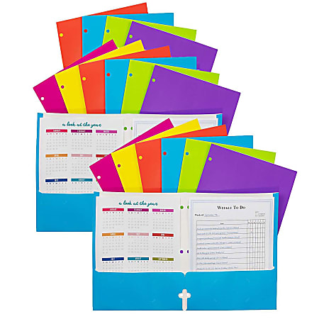 C-Line 2-Pocket Laminated Paper Portfolios With 3-Hole Punch, 8-1/2" x 11", Assorted Colors, Pack Of 18 Portfolios