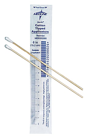 Medline Sterile Cotton-Tipped Applicators, 6" ,White,2 Applicators Per Bag, Case of 1000 Bags