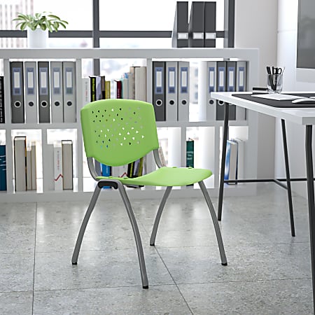 Flash Furniture HERCULES Series Plastic Stack Chair With Titanium Frame, Green/Gray