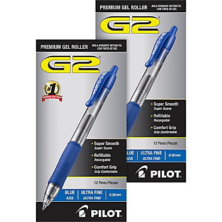 Pilot G2 Premium Gel Roller Retractable Pens - Ultra Fine Pen Point - 0.38 mm Pen Point Size - Refillable - Retractable - Blue Gel-based Ink - Clear Barrel - 24 / Bundle