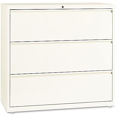 Lorell® Fortress 42"W Lateral 3-Drawer File Cabinet, Metal, Cloud White