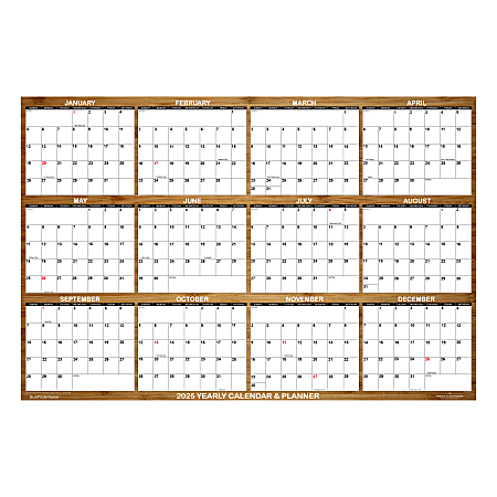 2025 SwiftGlimpse Daily/Yearly Wall Calendar, 24" x 36", Rustic Brown, January 2025 To December 2025, SG 2025 WOOD