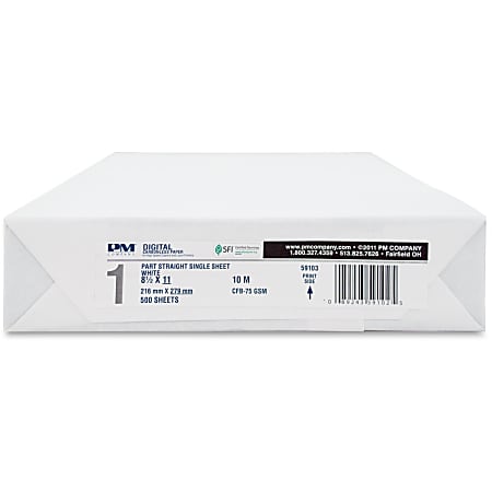 PM Carbonless Inkjet Or Laser Paper, 1-Part, White, Letter Size (8 1/2" x 11"), Carton Of 2,500 Sheets, 20 Lb, 85 Brightness
