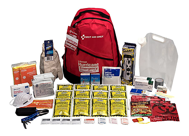 First Aid Only Emergency Preparedness Hurricane Backpack, 2 Person, Red, 54 Pieces