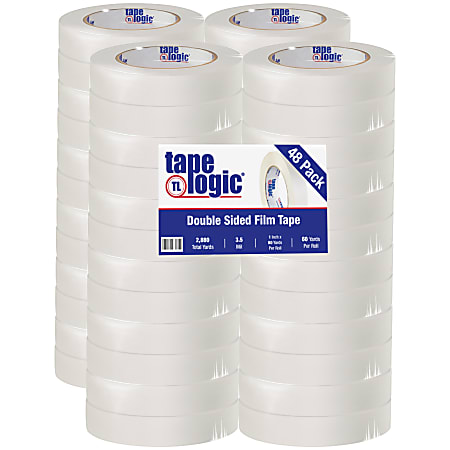 Tape Logic® Double-Sided Film Tape, 3" Core, 1" x 180', White, Pack Of 48