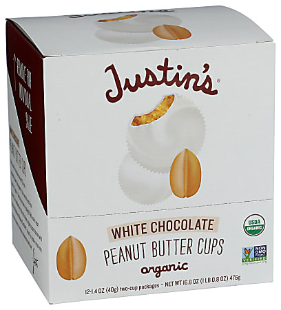 Justin's Nut Butter Cups, Organic Peanut Butter White Chocolate, 1.4 Oz, Total Qty 12
