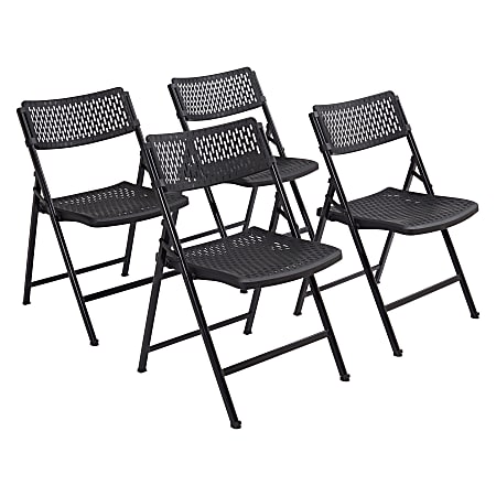 National Public Seating AirFlex Series Premium Polypropylene Folding Chairs, Black/Silver, Pack Of 4 Chairs