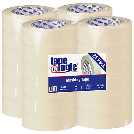 Tape Logic® 2400 Masking Tape, 3" Core, 1.5" x 180', Natural, Pack Of 24