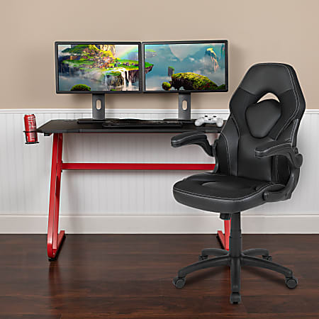 Flash Furniture Gaming Desk And Racing Chair Set With Cup Holder And Headphone Hook, Black