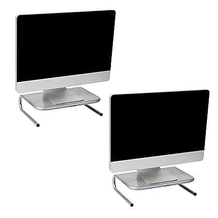 Mind Reader Metal Monitor Stand Ventilated Laptop Riser Desktop Organizer, 4-1/4"H x 11-1/4"W x 14-1/2"D, Silver, Set of 2
