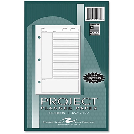 Roaring Spring 8-1/2x5-1/2 Project Planner Paper - 5.50" x 8.50" White - White - Hole-punched, Heavyweight, Notes Area