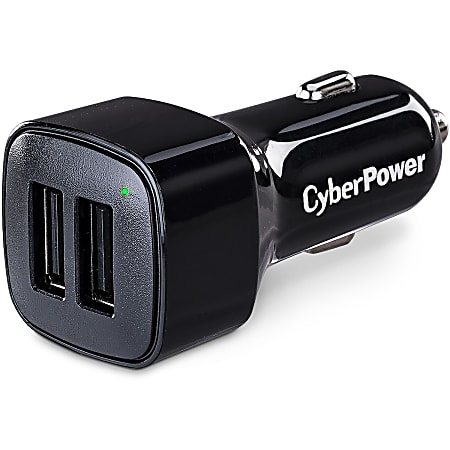 CyberPower TR22U3A USB Charger with 2 Type A Ports - 2 USB Port(s) - 3.1 Amps (Shared), 12VDC Auto Power Port, 10.5 VDC - 15.5 VDC, Black, 1YR Warranty