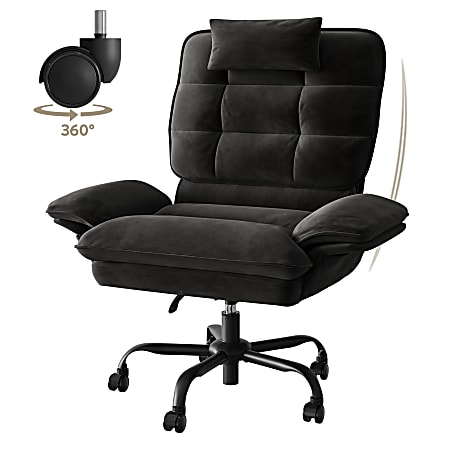 Bestier Ergonomic Velvet High-Back Swivel Executive Office Chair With Adjustable Padded Arms And Padded Headrest, Black