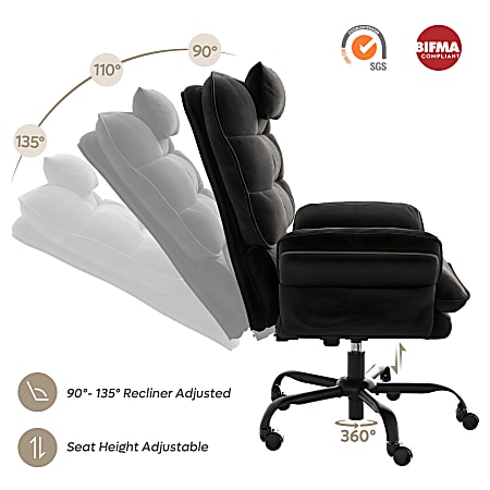 Bestier Ergonomic Velvet High-Back Swivel Executive Office Chair With Adjustable Padded Arms And Padded Headrest, Black