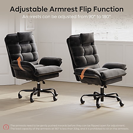 Bestier Ergonomic Velvet High-Back Swivel Executive Office Chair With Adjustable Padded Arms And Padded Headrest, Black