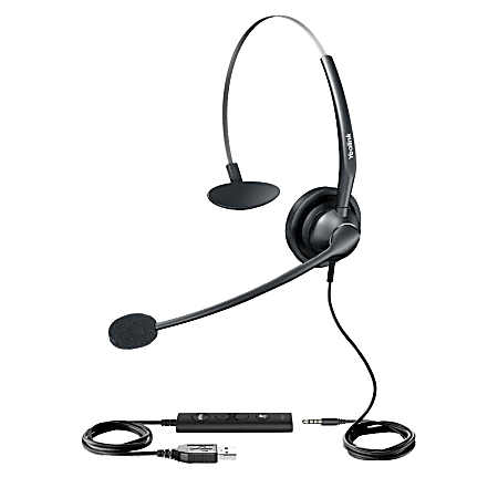 Yealink UH33 Monaural On-Ear USB Headset, Black, YEA-UH33