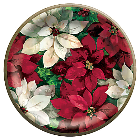 Amscan Christmas Poinsettia 8-1/2" Paper Plates, Red, Pack Of 120 Plates