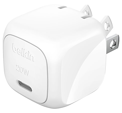 Belkin BoostCharge Compact USB-C Wall Charger for Iphone/Samsung/Google, 20W, White, WCA009DQWH
