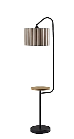 Adesso Caldwell Shelf Floor Lamp, Black with Beige Linen Shade