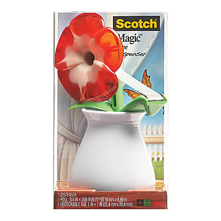 Scotch® Magic™ Tape Dispenser, With 3/4" x 350" Tape Roll, Red Flower Design