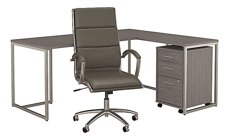kathy ireland® Office by Bush Business Furniture Method 72"W L Shaped Desk with Mobile File Cabinet and High Back Office Chair, Cocoa, Standard Delivery