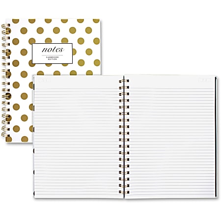 Cambridge Hardcover Wirebound Notebook - Twin Wirebound - Both Side Ruling Surface - Ruled - 7" x 9 1/2" - 80 Sheets - Gold Cover Dotted - Hard Cover, Dual Sided - 1 Each