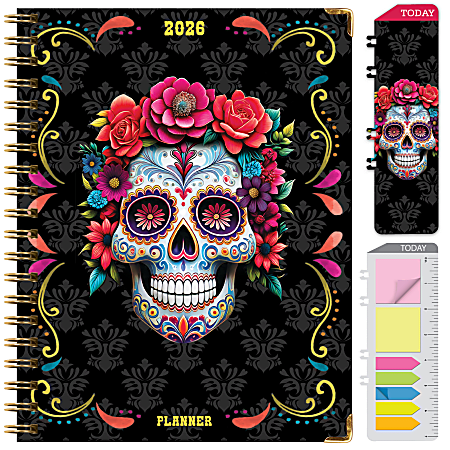 2026 Excello Brands Hardcover Fashion Daily/Weekly/Monthly Planner, 5.5" x 8", Sugar Skull November 2025 - December 2026, (FSHN-CY26-8511-48)