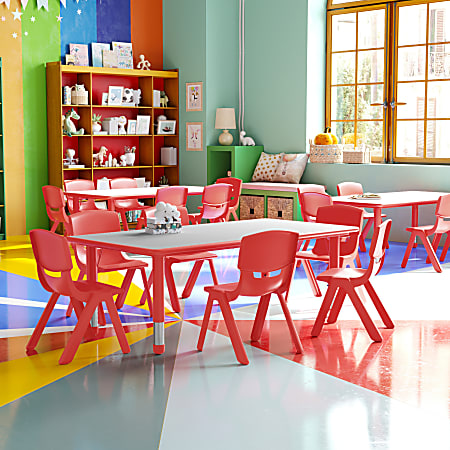 Flash Furniture Plastic Height-Adjustable Activity Table with 6 Chairs, 23-1/2"H x 23-5/8''W x 47-1/4''D, Red