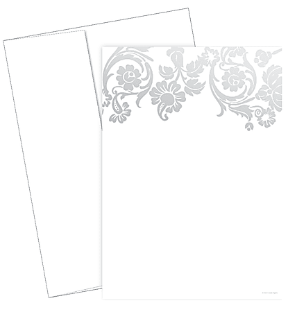 Great Papers! Flat Card Invitation, 5 1/2" x 7 3/4", 127 Lb, Foil Damask, Silver/White, Pack Of 20
