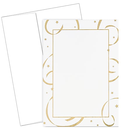 Great Papers! Flat Card Invitation, 5 1/2" x 7 3/4", 127 Lb, Foil Stars & Streamers, Gold/White, Pack Of 20