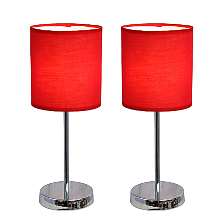 Simple Designs Chrome Mini Basic Table Lamp Set with Red Fabric Shade