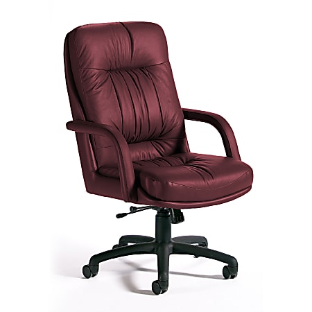 Global® Cortona High-Back Leather Chair, 43 1/2"H x 26"W x 30 1/2"D, Black Frame, Burgundy Leather