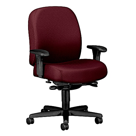 HON® Pyramid 24-Hour Mid-Back Fabric Task Chair, 44 1/2"H x 32 1/4"W x 29 1/2"D, Black Frame, Wine Fabric