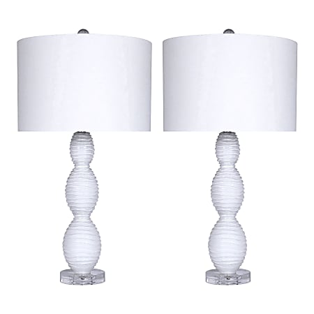 LumiSource Cinched Waves Contemporary Table Lamps, 28-3/4”H, White Shade/Milk White Base, Set Of 2 Lamps
