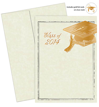 Great Papers! Graduation Invitation Kit, 5 1/2" x 7 3/4", Foil Etched Grad Hat, Gold/White, Pack Of 10