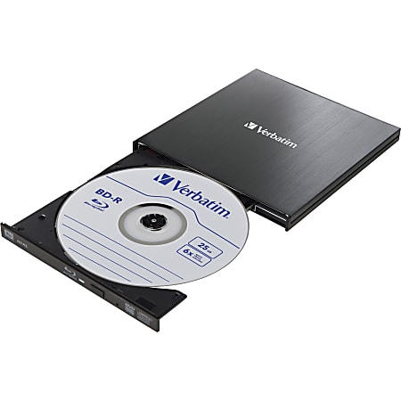 Verbatim Portable Blu-ray Writer - 1 x Pack - BD-R/RE Support/24x CD Write/6x BD Write/8x DVD Write - Quad-layer Media Supported - USB 3.2 Gen 1 - Slimline - BUS Powered