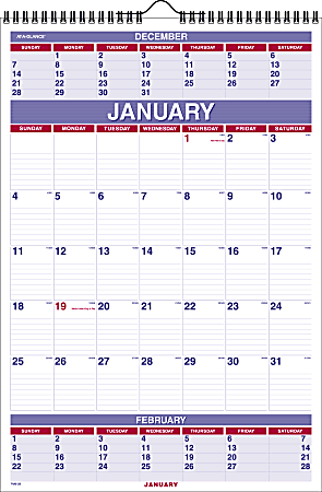 AT-A-GLANCE® 3-Month Wall Calendar, 15 1/2" x 22 3/4", 30% Recycled, January–December 2016