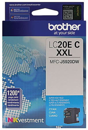 Brother® LC20 Extra-High-Yield Cyan Ink Cartridge, LC20EC