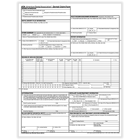 ComplyRight™ ADA Dental Claim Forms, Laser, 8-1/2" x 11", Pack Of 2,500 Forms