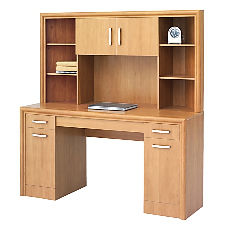 Office Depot® Brand State Street Corner Desk With Hutch, 62 3/8"H x 59 1/2"W x 24 5/8"D, Canyon Maple