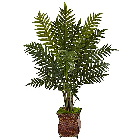 Nearly Natural 48" Evergreen Plant With Metal Planter, Green/Brown