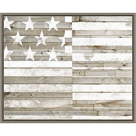 Amanti Art American Flag Rustic by Studio W Framed Canvas Wall Art Print, 16”H x 20”W, Graywash