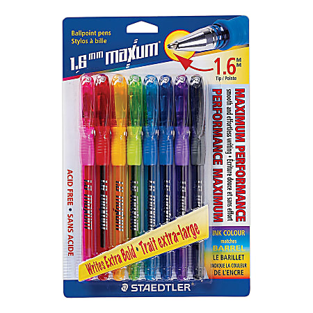 Staedtler Maxum 1.6mm Tip Ballpoint Pens - Thick, Bold Pen Point - 1.6 mm Pen Point Size - Assorted - Clear Rubber Barrel - 8 / Pack