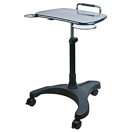 SIT AND STAND MOBILE LAPTOP WORKSTATION BLACK - Smoke Top - 28.35" to 38.58" Adjustment - 25" Height x 40" Width x 25" Length - Black - ABS Plastic - Tempered Glass Top Material - 1