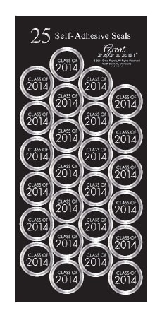 Great Papers! Grad Foil Seals, 1", Class Of 2014, Black/Silver, Pack Of 50