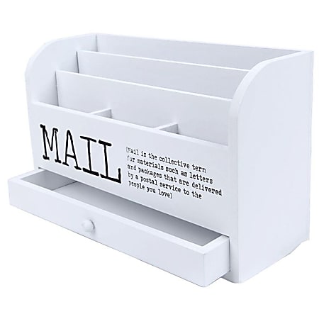 Juvale 3 Tier Wooden Mail Desktop Organizer Sorter With Storage Drawer - For Office And Home - Keep Mail, Letters, Files, Office Supplies Neat Organized - White - 11 Inches.