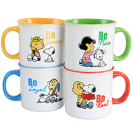 Peanuts Gentle Reminders Stoneware 4-Piece Mug Set, 21 Oz, Assorted Designs